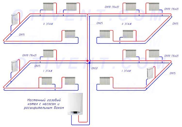 Схема отопления 2-х этажного частного дома: виды разводки, расчет