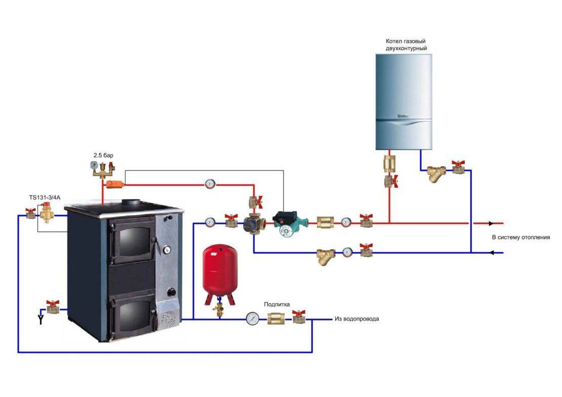 Система отопления с двумя котлами - схема подключения