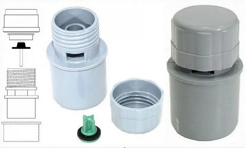 Аэратор для канализации (воздушный клапан) 110 мм или 50 мм, принцип работы, схема установки